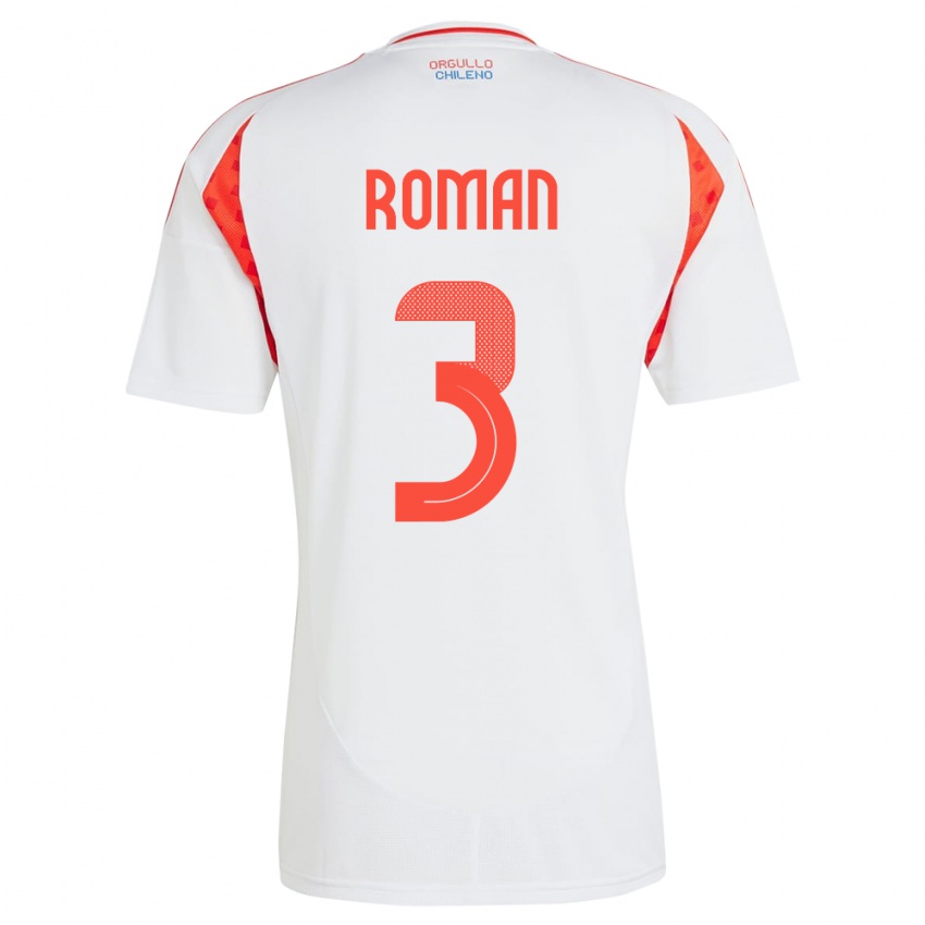 Gyermek Chile Iván Román #3 Fehér Idegenbeli Jersey 24-26 Mez Póló Ing