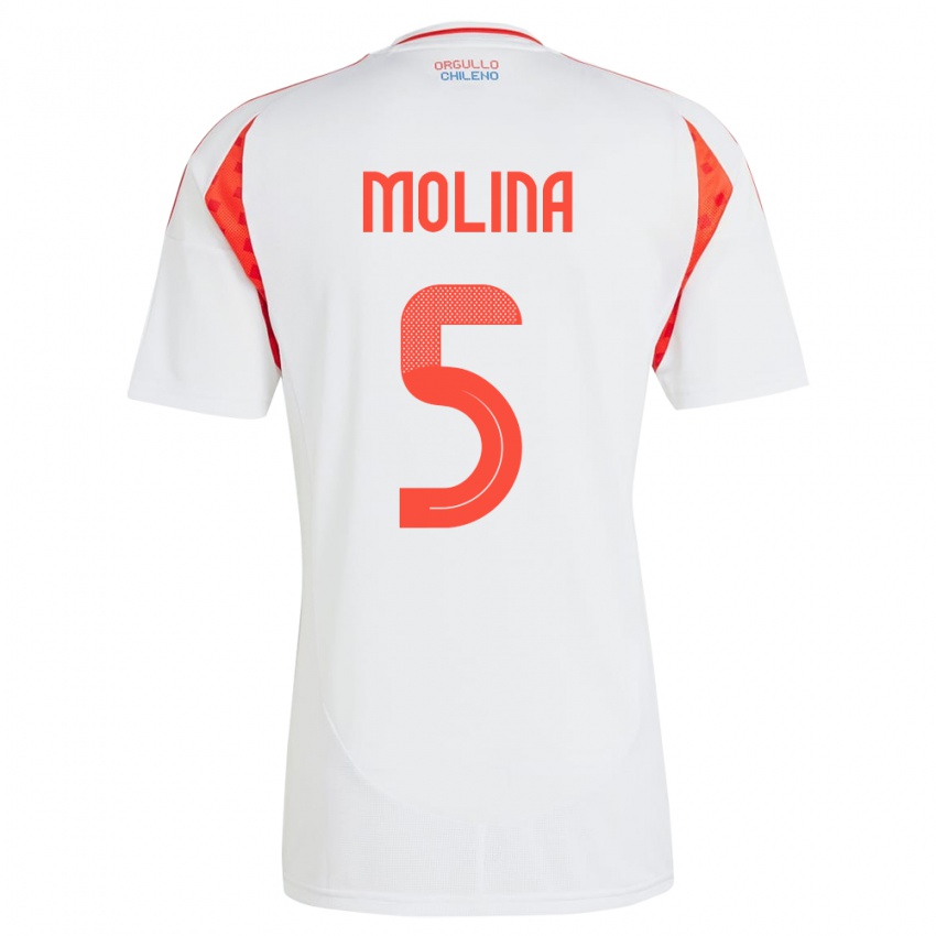 Gyermek Chile Benjamín Molina #5 Fehér Idegenbeli Jersey 24-26 Mez Póló Ing