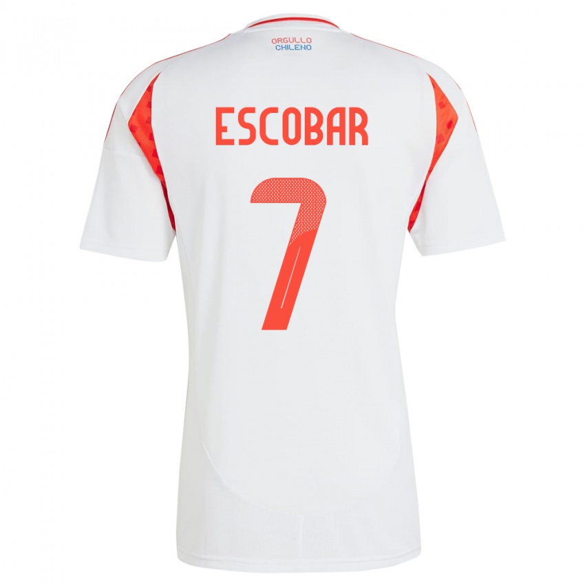 Gyermek Chile Bastián Escobar #7 Fehér Idegenbeli Jersey 24-26 Mez Póló Ing