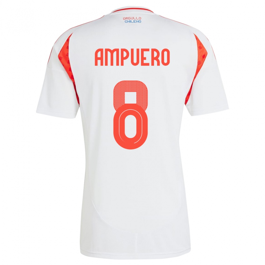 Gyermek Chile Benjamín Ampuero #8 Fehér Idegenbeli Jersey 24-26 Mez Póló Ing