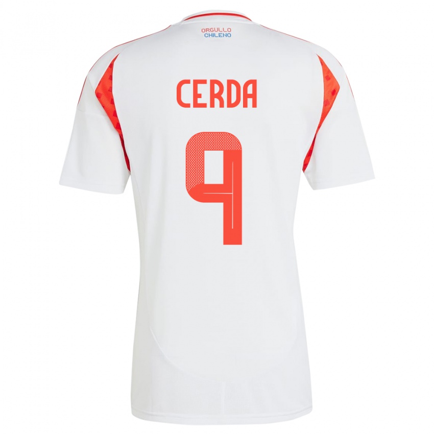 Gyermek Chile Axel Cerda #9 Fehér Idegenbeli Jersey 24-26 Mez Póló Ing