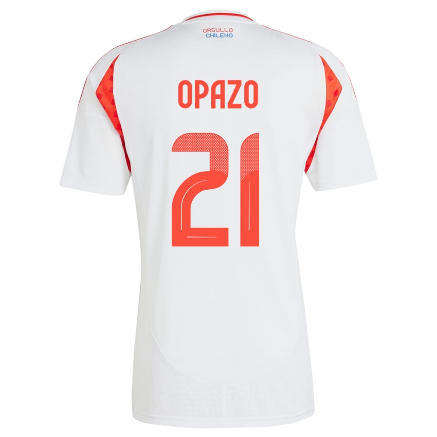 Gyermek Chile Diego Opazo #21 Fehér Idegenbeli Jersey 24-26 Mez Póló Ing