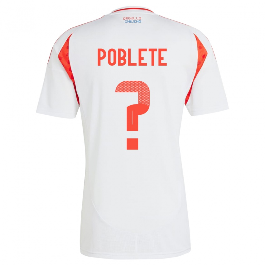 Gyermek Chile José Poblete #0 Fehér Idegenbeli Jersey 24-26 Mez Póló Ing