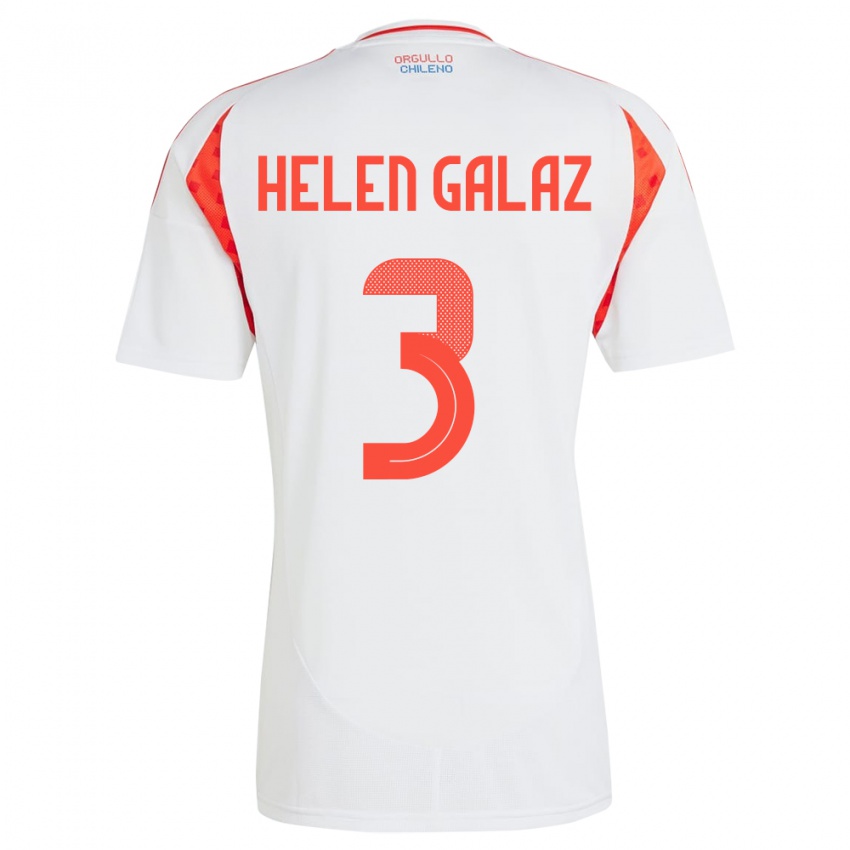 Gyermek Chile Su Helen Galaz #3 Fehér Idegenbeli Jersey 24-26 Mez Póló Ing