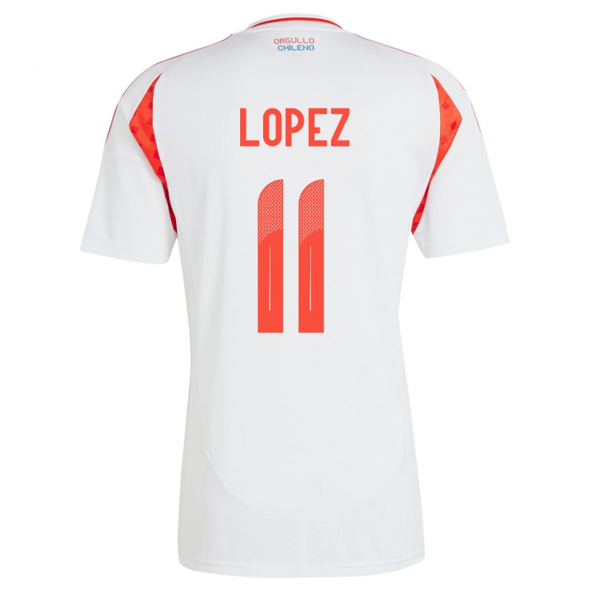 Gyermek Chile Yessenia López #11 Fehér Idegenbeli Jersey 24-26 Mez Póló Ing