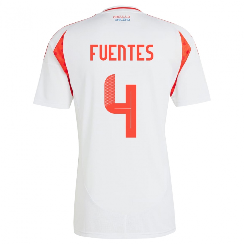 Gyermek Chile Karen Fuentes #4 Fehér Idegenbeli Jersey 24-26 Mez Póló Ing