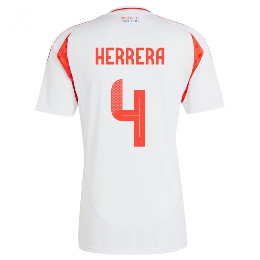 Gyermek Chile Claudia Herrera #4 Fehér Idegenbeli Jersey 24-26 Mez Póló Ing