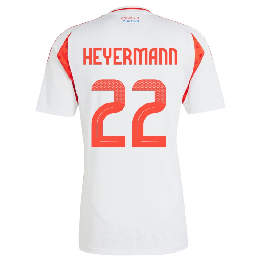 Gyermek Chile Agustina Heyermann #22 Fehér Idegenbeli Jersey 24-26 Mez Póló Ing