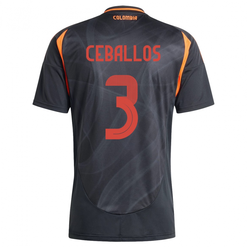 Gyermek Kolumbia Brayan Ceballos #3 Fekete Idegenbeli Jersey 24-26 Mez Póló Ing