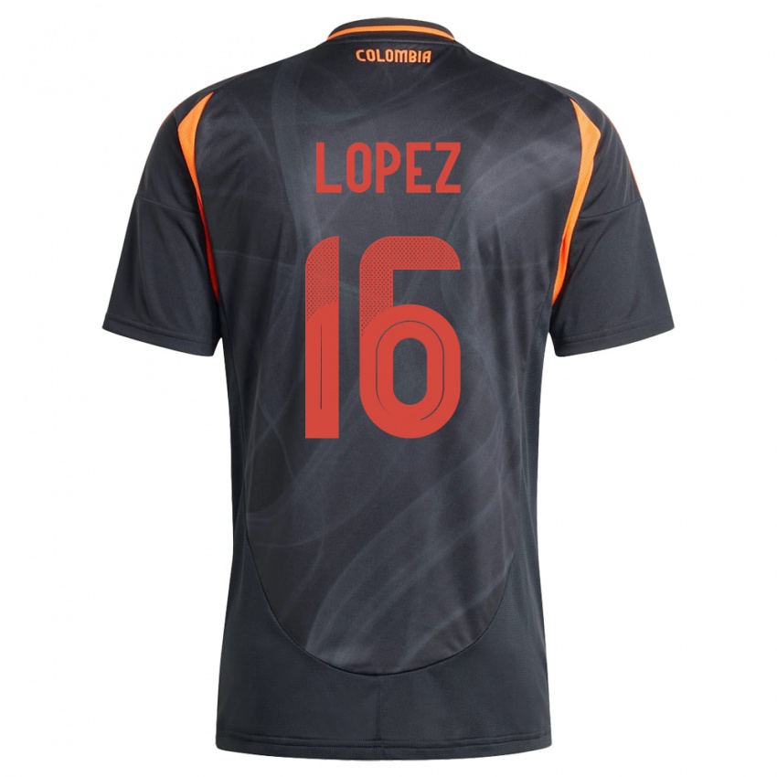 Gyermek Kolumbia William López #16 Fekete Idegenbeli Jersey 24-26 Mez Póló Ing