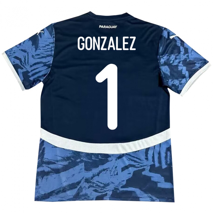 Gyermek Paraguay Ángel González #1 Kék Idegenbeli Jersey 24-26 Mez Póló Ing