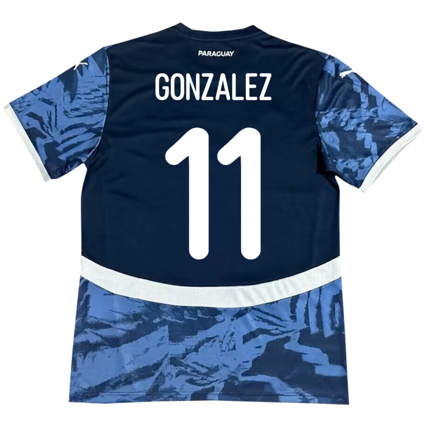 Gyermek Paraguay Enso González #11 Kék Idegenbeli Jersey 24-26 Mez Póló Ing