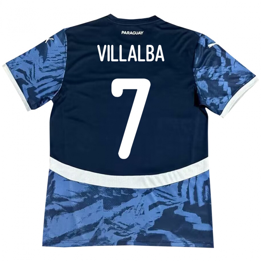 Gyermek Paraguay Rodrigo Villalba #7 Kék Idegenbeli Jersey 24-26 Mez Póló Ing