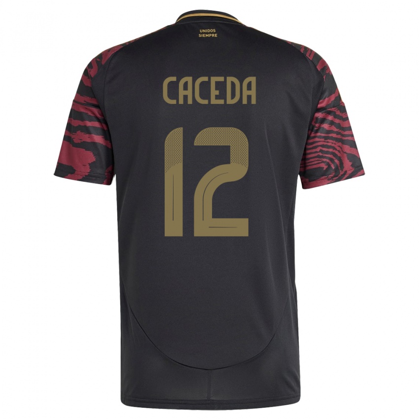 Gyermek Peru Carlos Cáceda #12 Fekete Idegenbeli Jersey 24-26 Mez Póló Ing