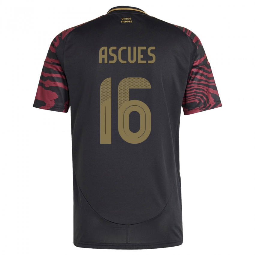 Gyermek Peru Carlos Ascues #16 Fekete Idegenbeli Jersey 24-26 Mez Póló Ing