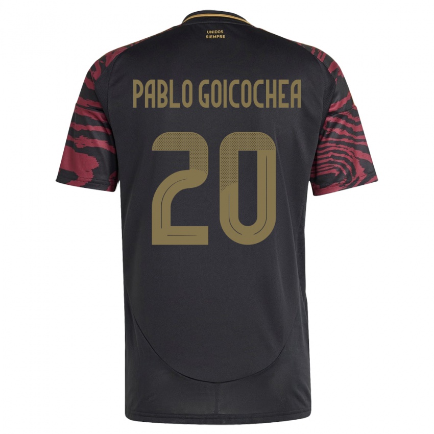 Gyermek Peru Juan Pablo Goicochea #20 Fekete Idegenbeli Jersey 24-26 Mez Póló Ing