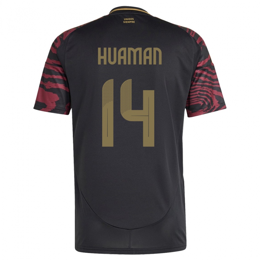 Gyermek Peru Marco Huamán #14 Fekete Idegenbeli Jersey 24-26 Mez Póló Ing