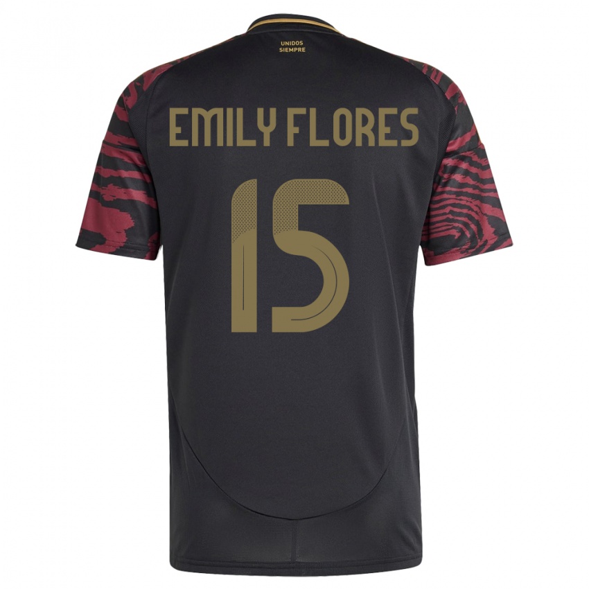 Gyermek Peru Emily Flores #15 Fekete Idegenbeli Jersey 24-26 Mez Póló Ing