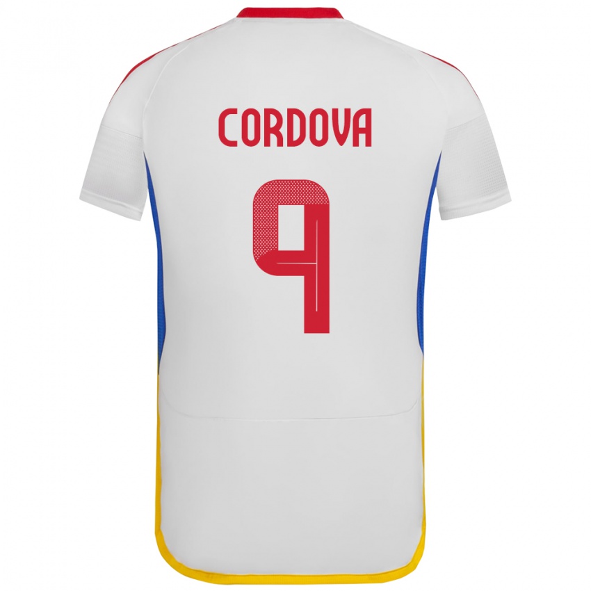 Gyermek Venezuela Sergio Córdova #9 Fehér Idegenbeli Jersey 24-26 Mez Póló Ing