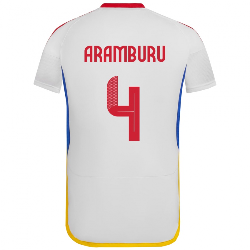 Gyermek Venezuela Jon Aramburu #4 Fehér Idegenbeli Jersey 24-26 Mez Póló Ing