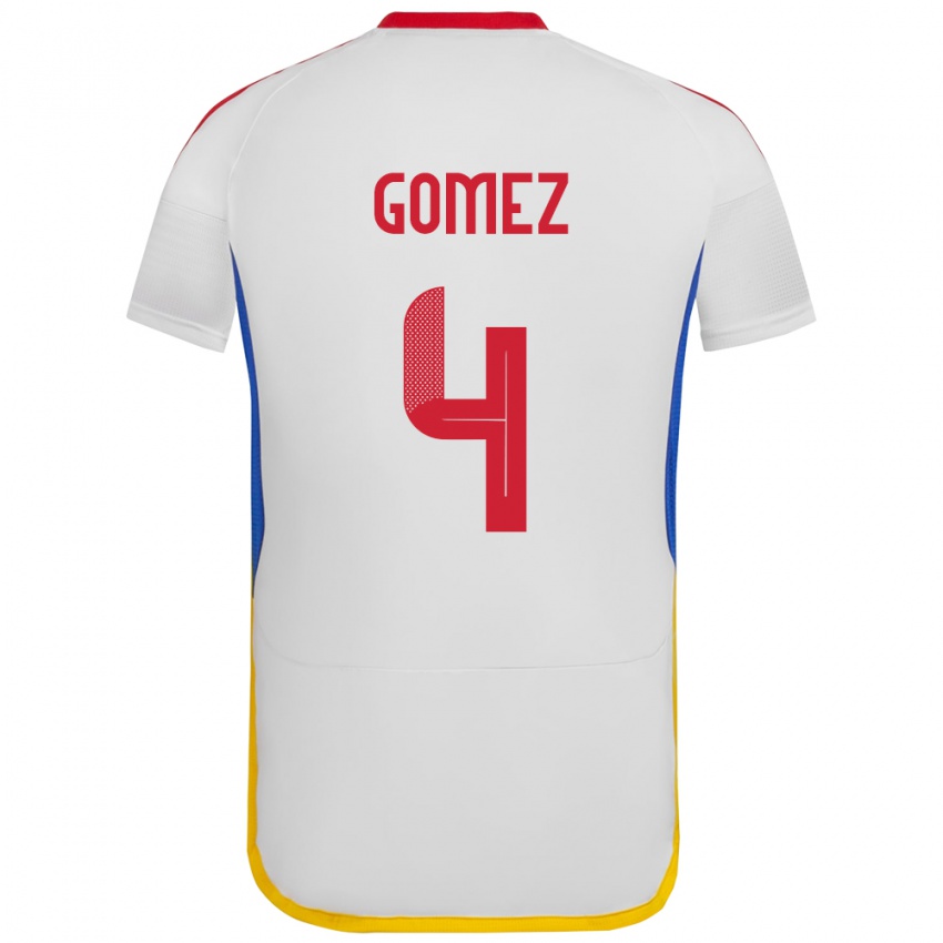 Gyermek Venezuela Santiago Gómez #4 Fehér Idegenbeli Jersey 24-26 Mez Póló Ing