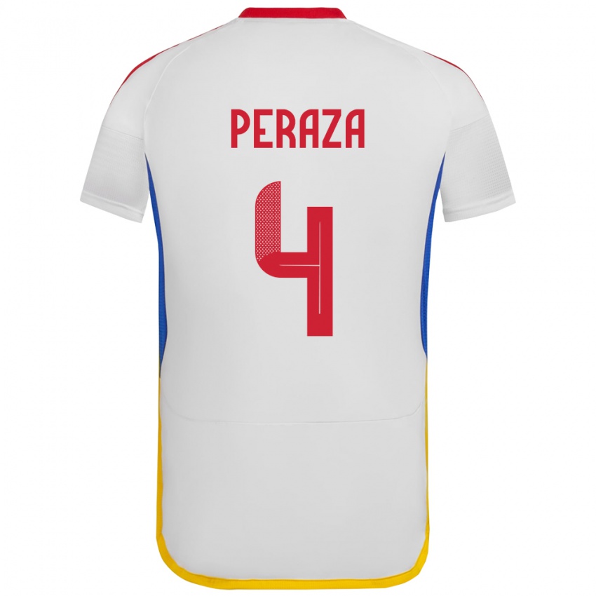 Gyermek Venezuela María Peraza #4 Fehér Idegenbeli Jersey 24-26 Mez Póló Ing