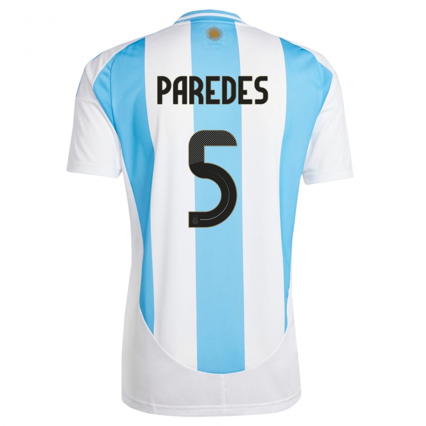 Férfi Argentína Leandro Paredes #5 Fehér Kék Hazai Jersey 24-26 Mez Póló Ing