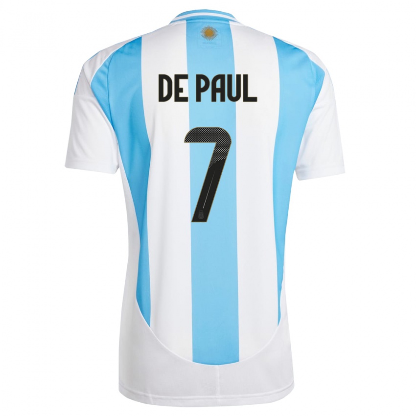 Férfi Argentína Rodrigo De Paul #7 Fehér Kék Hazai Jersey 24-26 Mez Póló Ing