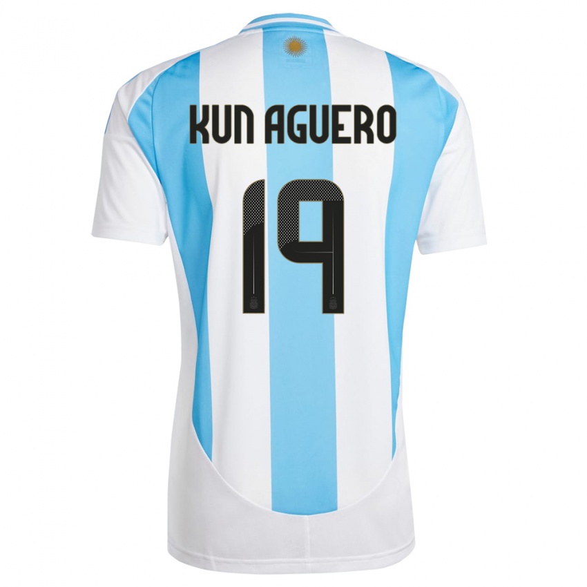 Férfi Argentína Sergio Aguero #19 Fehér Kék Hazai Jersey 24-26 Mez Póló Ing