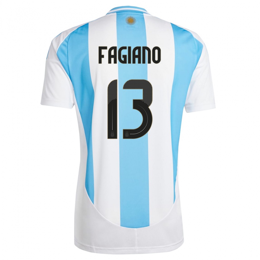 Férfi Argentína Paloma Fagiano #13 Fehér Kék Hazai Jersey 24-26 Mez Póló Ing