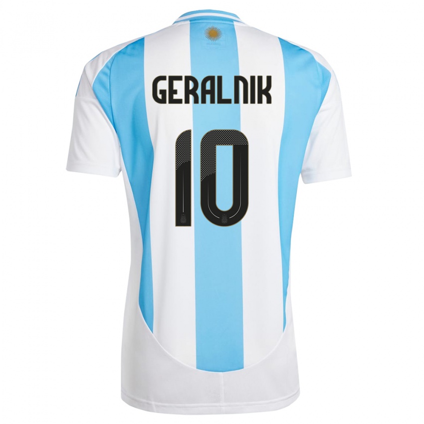 Férfi Argentína Tiago Geralnik #10 Fehér Kék Hazai Jersey 24-26 Mez Póló Ing