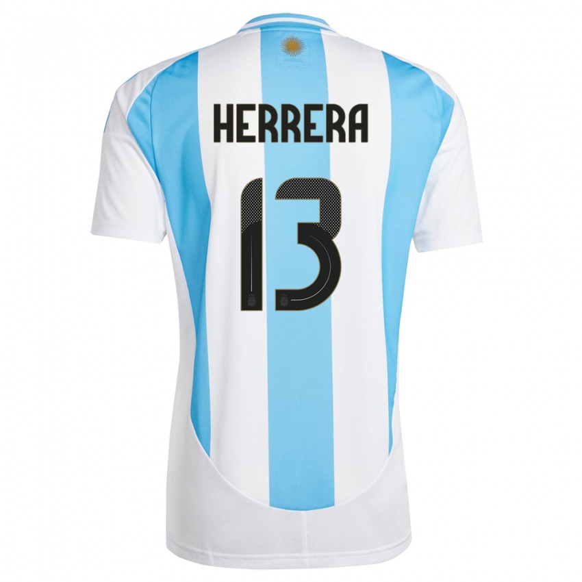 Férfi Argentína Marcelo Herrera #13 Fehér Kék Hazai Jersey 24-26 Mez Póló Ing