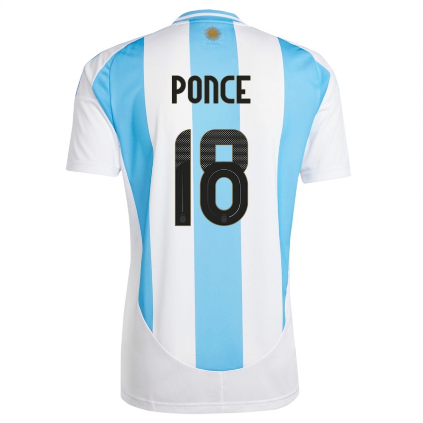Férfi Argentína Ezequiel Ponce #18 Fehér Kék Hazai Jersey 24-26 Mez Póló Ing