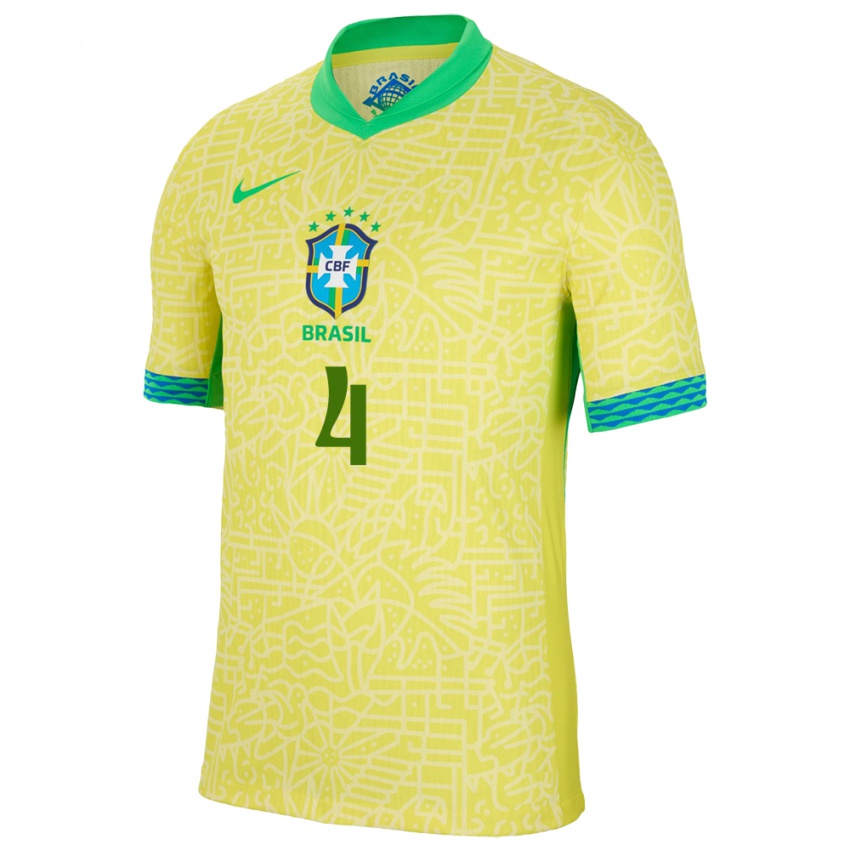 Férfi Brazília Joao Dalla Corte #4 Sárga Hazai Jersey 24-26 Mez Póló Ing