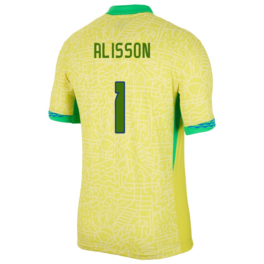 Férfi Brazília Alisson #1 Sárga Hazai Jersey 24-26 Mez Póló Ing