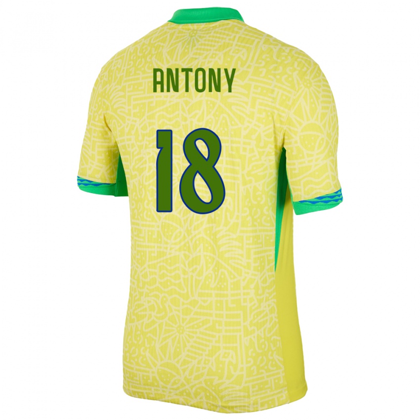 Férfi Brazília Antony #18 Sárga Hazai Jersey 24-26 Mez Póló Ing