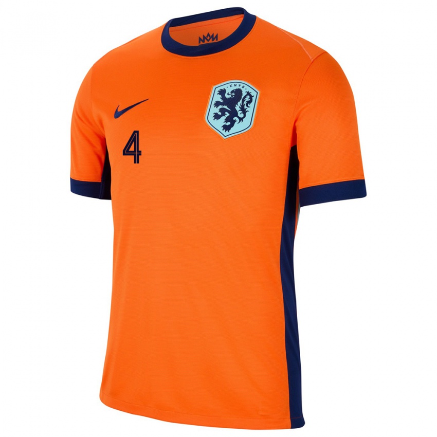 Férfi Hollandia Virgil Van Dijk #4 Narancs Hazai Jersey 24-26 Mez Póló Ing