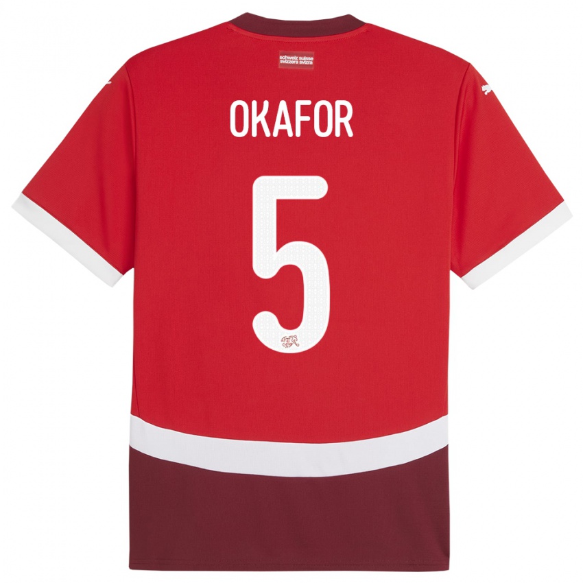 Férfi Svájc Noah Okafor #5 Piros Hazai Jersey 24-26 Mez Póló Ing