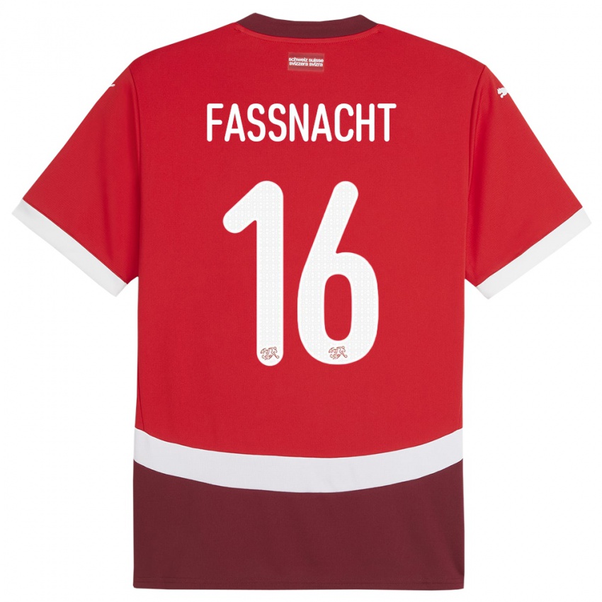 Férfi Svájc Christian Fassnacht #16 Piros Hazai Jersey 24-26 Mez Póló Ing