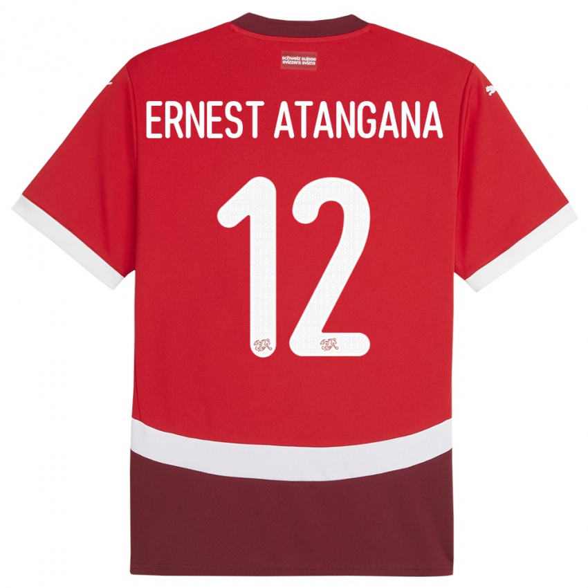 Férfi Svájc Brian Ernest Atangana #12 Piros Hazai Jersey 24-26 Mez Póló Ing