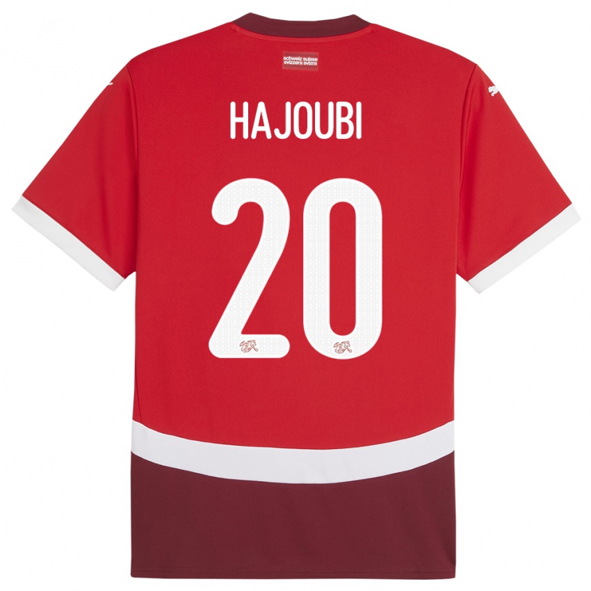 Férfi Svájc Amin Hajoubi #20 Piros Hazai Jersey 24-26 Mez Póló Ing