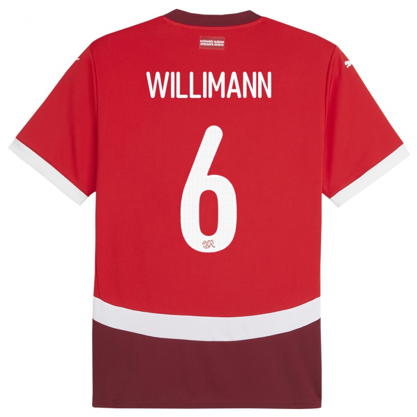 Férfi Svájc Mauricio Willimann #6 Piros Hazai Jersey 24-26 Mez Póló Ing