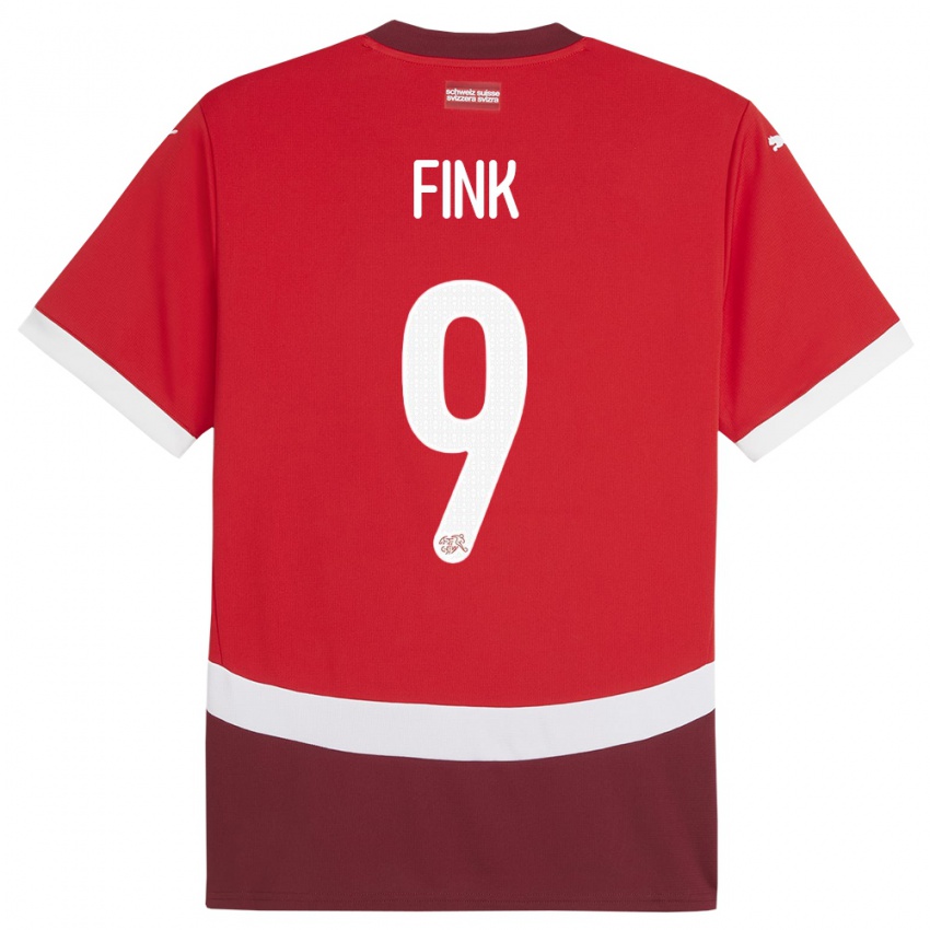 Férfi Svájc Bradley Fink #9 Piros Hazai Jersey 24-26 Mez Póló Ing