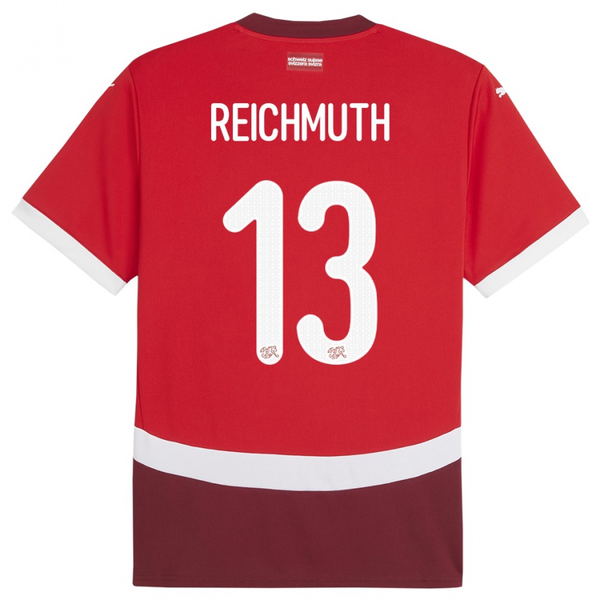 Férfi Svájc Miguel Reichmuth #13 Piros Hazai Jersey 24-26 Mez Póló Ing
