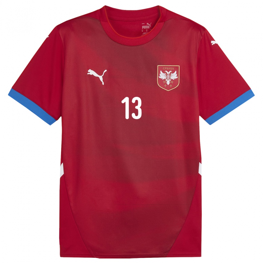 Férfi Szerbia Milana Knezevic #13 Piros Hazai Jersey 24-26 Mez Póló Ing