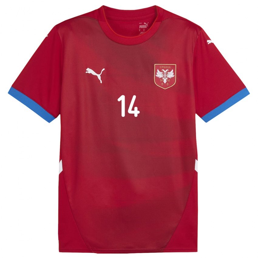 Férfi Szerbia Vladimir Miletic #14 Piros Hazai Jersey 24-26 Mez Póló Ing