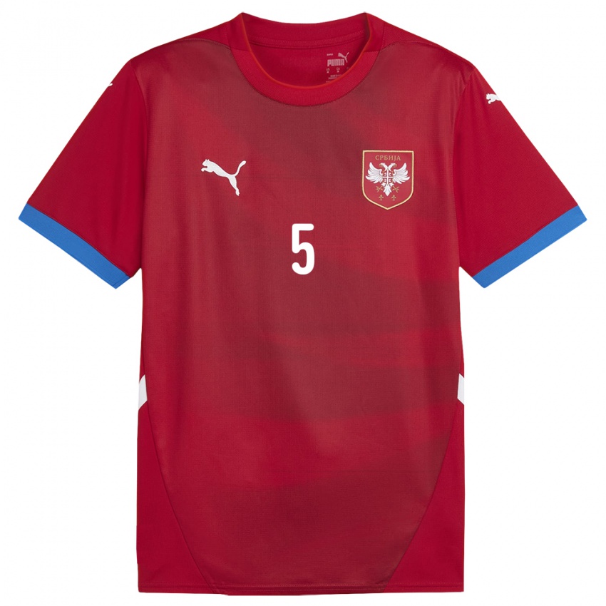 Férfi Szerbia Violeta Slovic #5 Piros Hazai Jersey 24-26 Mez Póló Ing