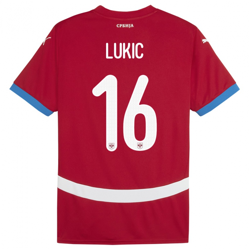 Férfi Szerbia Sasa Lukic #16 Piros Hazai Jersey 24-26 Mez Póló Ing