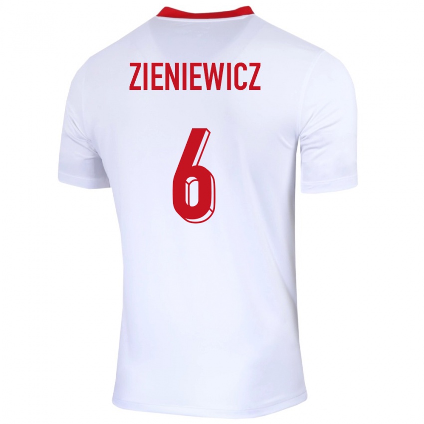 Férfi Lengyelország Wiktoria Zieniewicz #6 Fehér Hazai Jersey 24-26 Mez Póló Ing