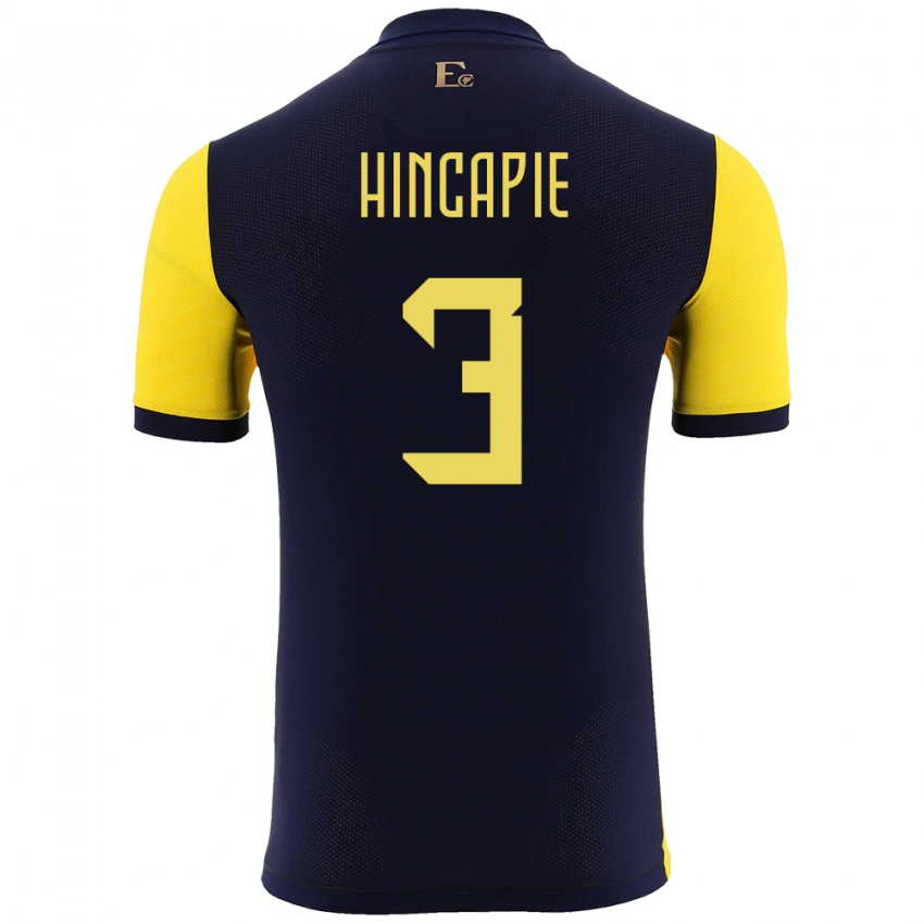 Férfi Ecuador Piero Hincapie #3 Sárga Hazai Jersey 24-26 Mez Póló Ing